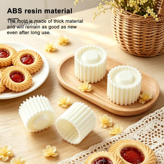 Mini-Teigformwerkzeug 2-in-1 Runde Mondkuchenform, Doppelseitige Gebäckpresse mit Muschelrand und Küchenbackwerkzeuge Spiralprägung für DIY