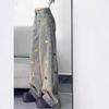 Comfortable Embroidered Puppy Dog Fun Jeans Women's Autumn Big Yards High-waisted Straight Loose Wide-legged Trousers Jeans for Women Long Denim Pants