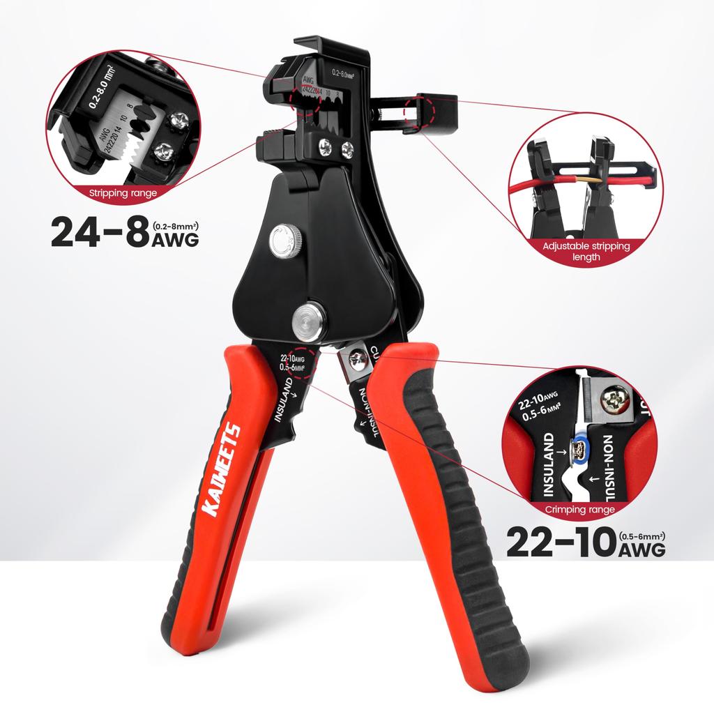 KAIWEETS Wire Stripper Cable Cutter with Simple Crimping for Stripping 3-in-1 Function, Insulation, 8-24AWG (0.2~8.0mm²) KWS-113A…