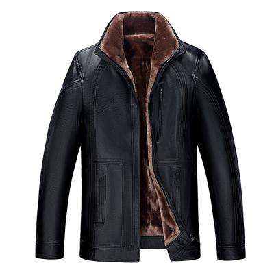Men's Winter Leather Coat Middle-Aged and Elderly Men's Fur Integrated Fleece-lined Thickened Leather Jacket Men's Leather Coat