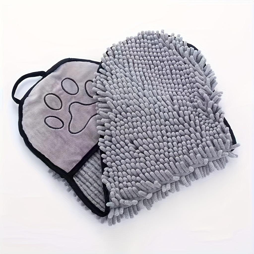 

[Сверхвпитывающее полотенце для купания питомца] Нейлоновое быстросохнущее полотенце для купания питомца, Сверхвпитывающий аксессуар для купания собаки с карманами для рук и дизайном с отпечатком лапы серый