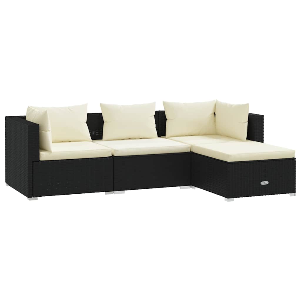 vidaXL 4-tlg. Garten-Lounge-Set mit Auflagen Poly Rattan Schwarz