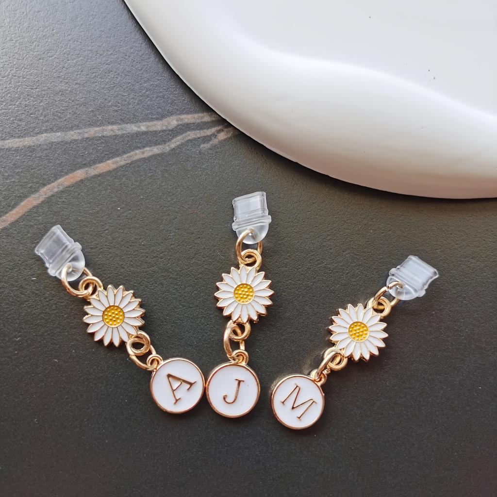 1 szt. Kreatywny stokrotka/słonecznik litera zatyczka przeciwkurzowa do telefonu komórkowego/europejskie i amerykańskie 26 wielkich liter A-Z zawieszka do telefonu komórkowego