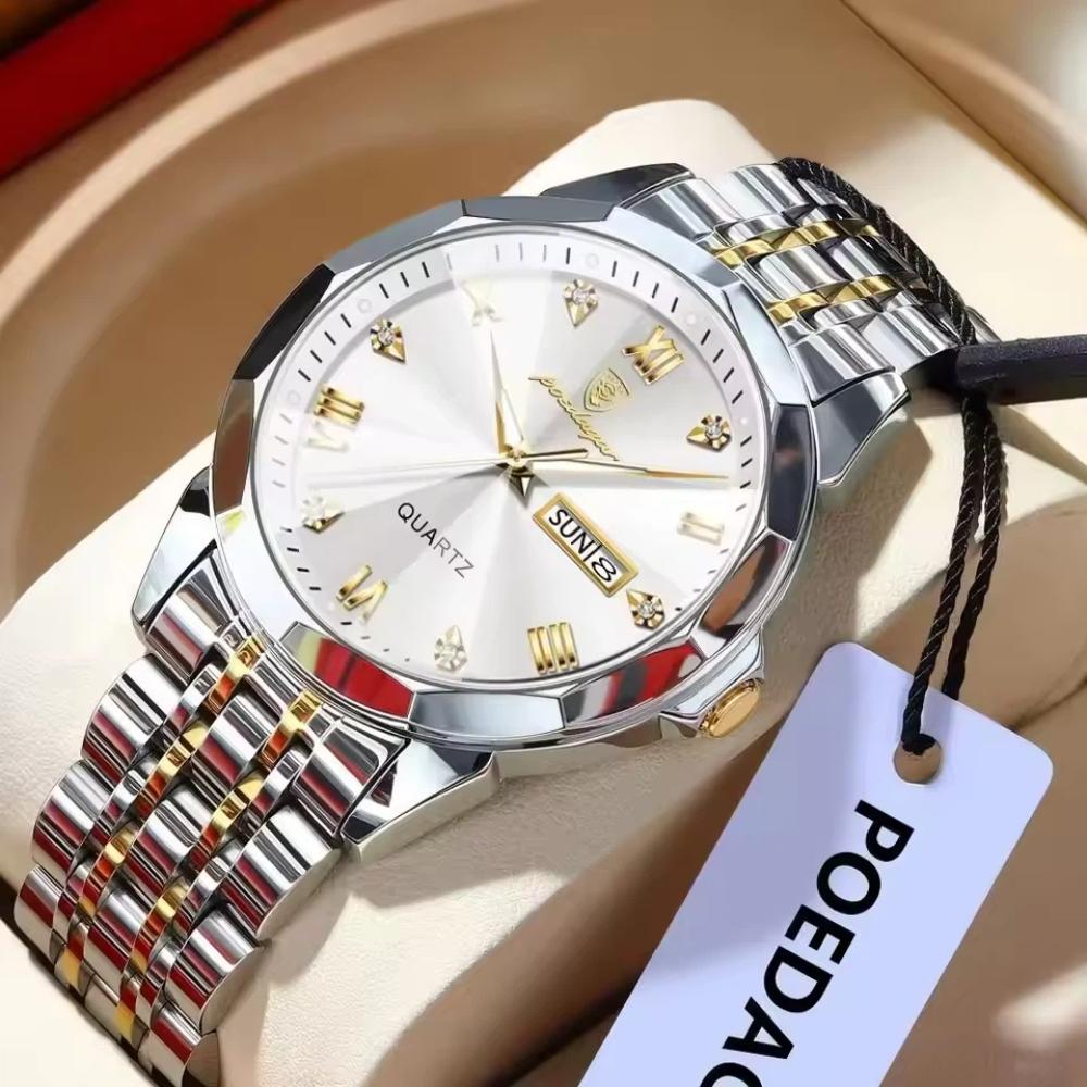 POEDAGAR Orologio da uomo di lusso originale impermeabile luminoso con data settimana acciaio inossidabile quarzo moda
