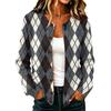 Women's Casual Plaid Print Long Sleeve Button Front Knit Cardigan Sweater Outerwear