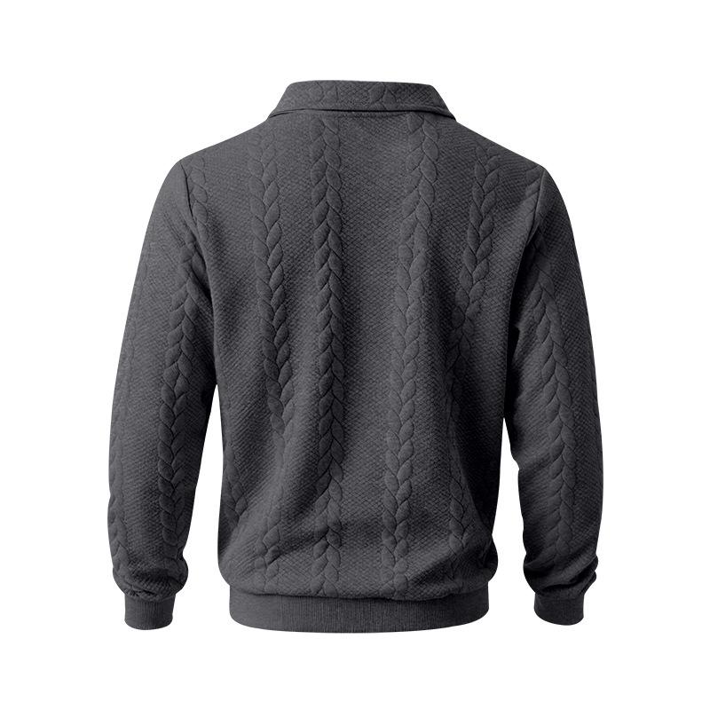 TikTok Men's Jacquard Polo Shirt: Casual Loose-Fit Hoodie with Lapel and Long Sleeves