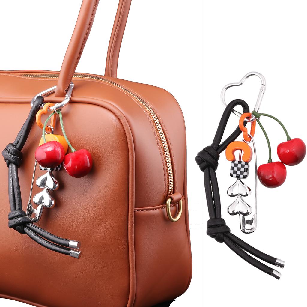 Y2K New Woven Rope Bag Keychain Ins Leather Rope Cherry Pin Contrast Color Bag Hanging Keychain For Women Bag charm Jewelry Gift