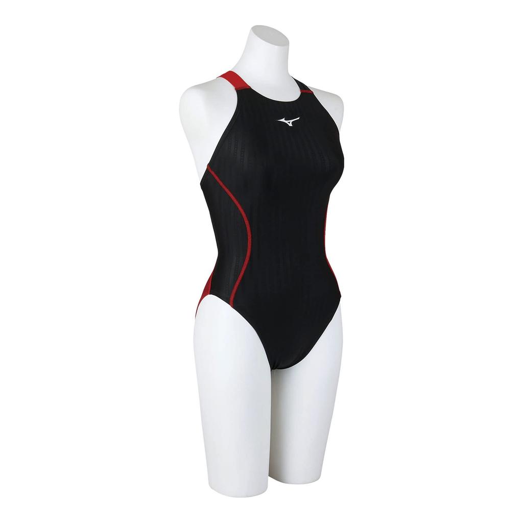MIZUNO Stream Ace Swimsuit for Competitive Swimsuit for Challenge Medium Size 140 FINA Swimming Approved Girls, Swimmers, Cut, N2MA2920, (Black/Red),