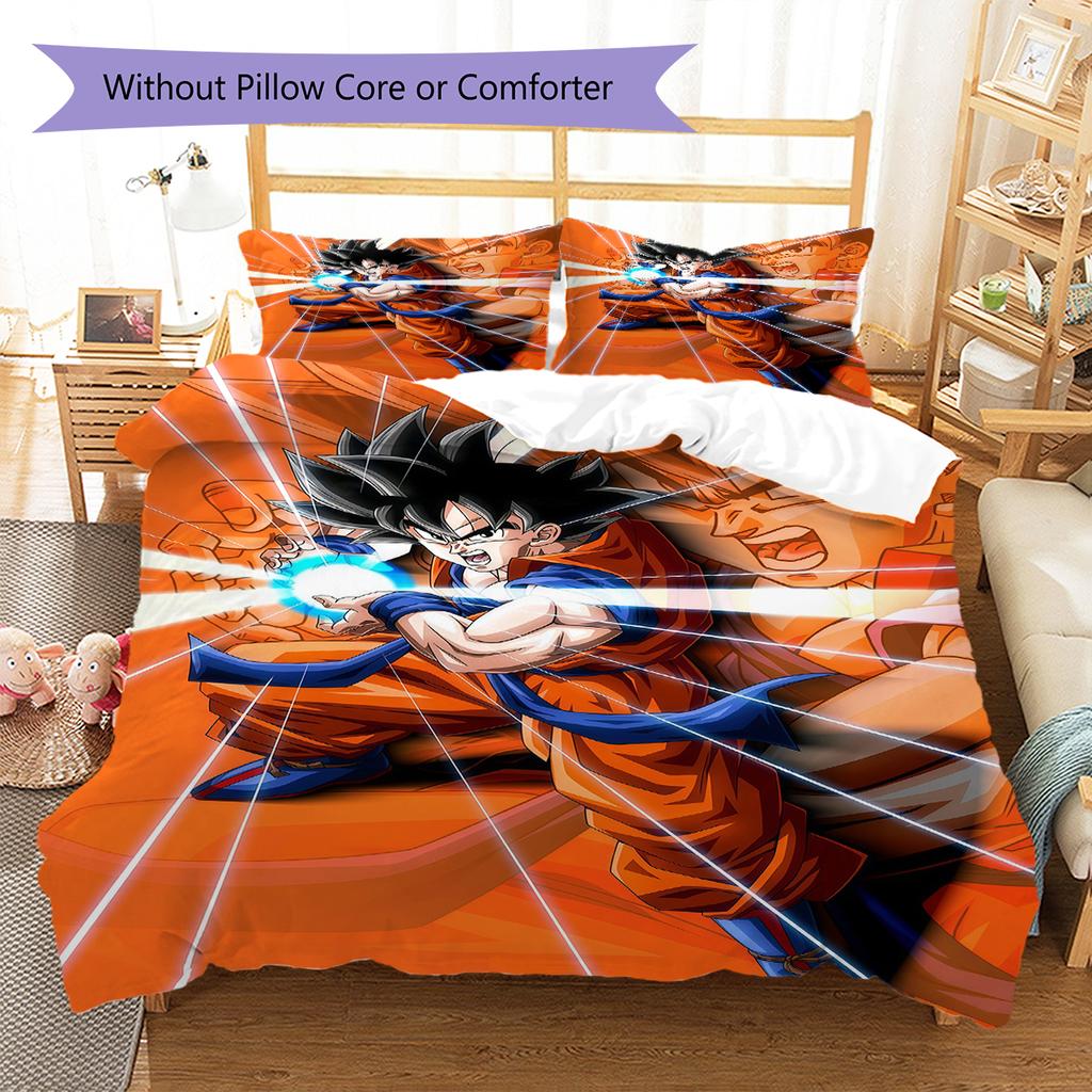 DRAGON BALL Muster Bettwäsche, Steppbett Set Bettbezug Kissenbezug Zuhause Geburtstagsgeschenk (1 Bettbezug + 2 Kissenbezüge, ohne Füllung)