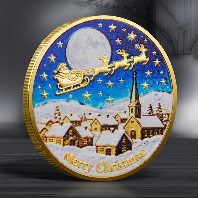 6 Pcs, Santa Claus Commemorative Coins, Colorful Relief Commemorative Medals, Christmas Gifts, Colorful Gold and Silver Coins
