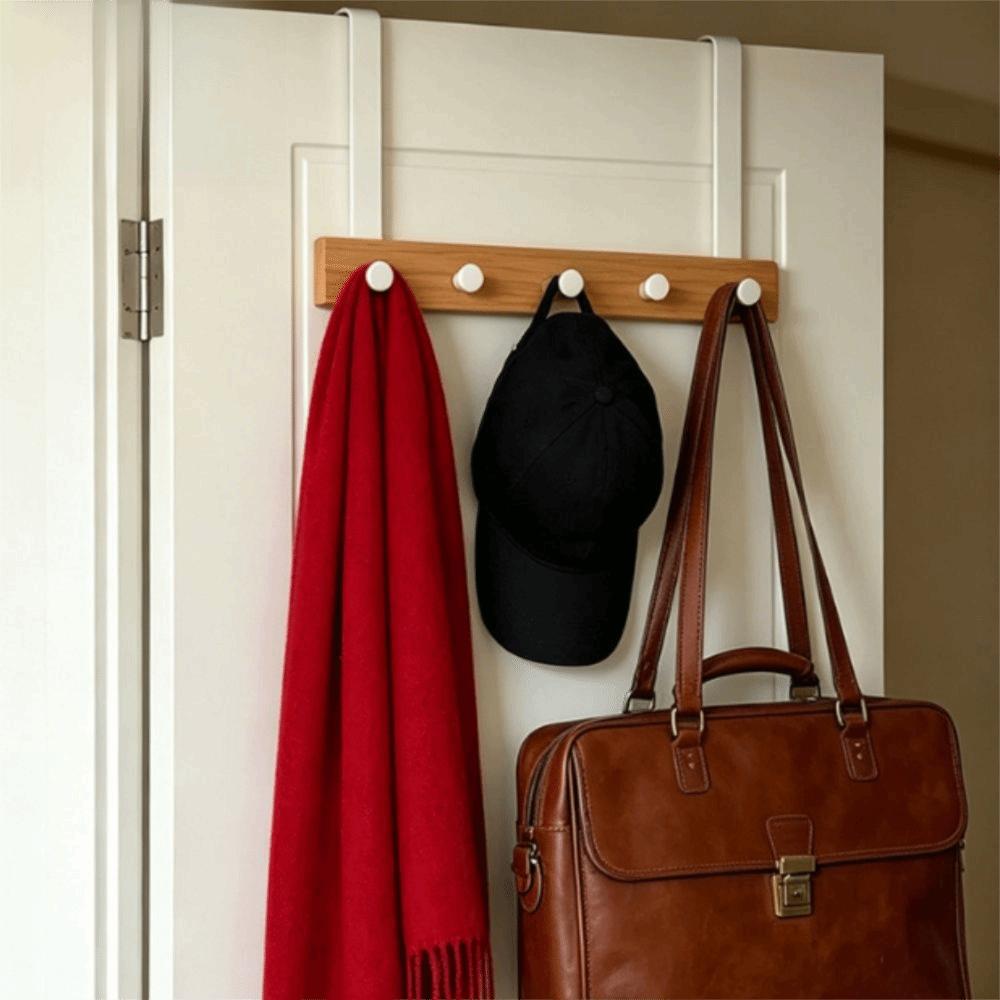 6 Hooks Over The Door Hooks Natural Bamboo Hat Hanger No Drilling Towel Hanger Closet Organizer