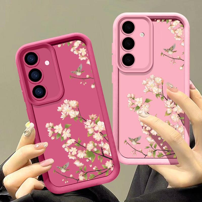 Simple Floral Print Matte Soft Phone Case For Samsung S25 S24 FE S23 Ultra A56 A36 A16 A55 A15 A35 A54 A14 Lens Protection Shockproof TPU Bumper Cover