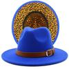 Autumn and winter new leopard print woolen top hat outdoor big edge warm felt hat belt British style jazz hat Wish