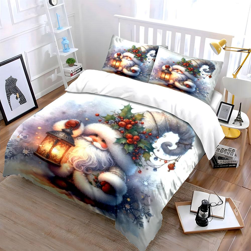 Christmas Santa with Lantern Bedding Duvet Cover Set (1*Duvet Cover 2*Pillowcases, Without Duvet Insert)