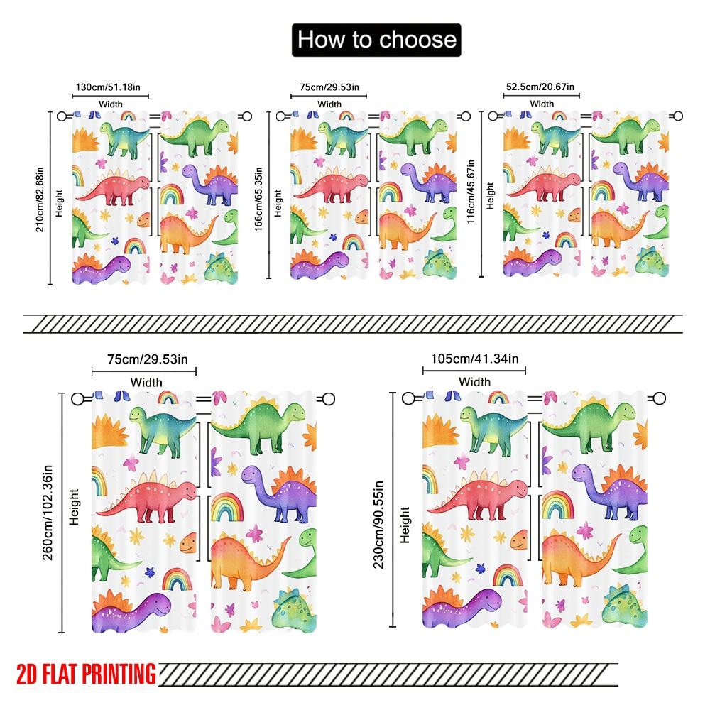 2pcs,2D Plane Printing Curtains&Window Treatment Dinosaur Rainbow Flower Versatile 100% Polyester (without Rod) Art Deco Festive