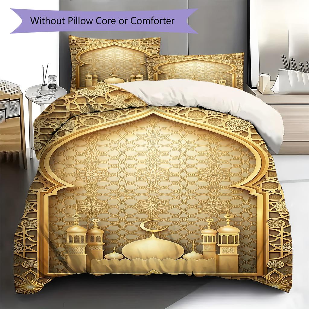 Muslim Pattern Bedding,Quilt Set Quilt Cover Pillowcase Home Birthday Gift (1 * duvet cover + 2 * pillowcase, without core)