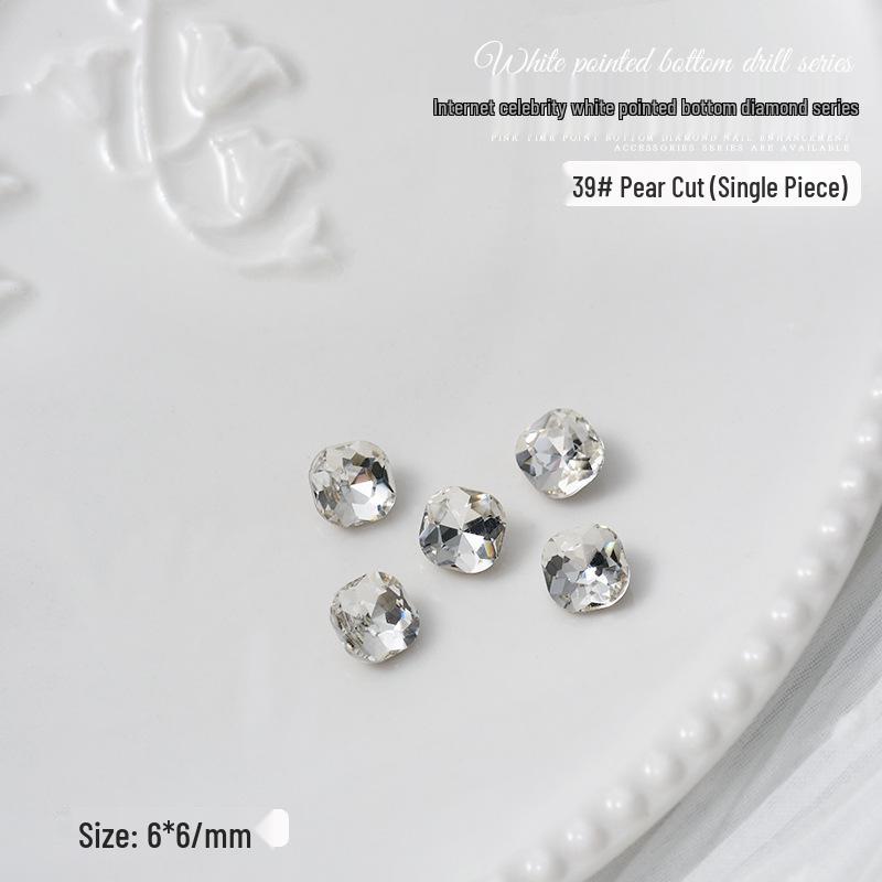 Nail Art Decorations: Transparent Pointed Rhinestones - Heart, Water Drop, Square, Butterfly Shapes