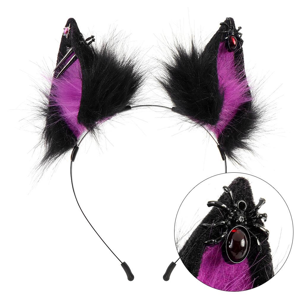 Simulated Fox Ears Cosplay Plush Animal Ear Headband Halloween Dark Spider Cat Ear Headband Hair Accessory