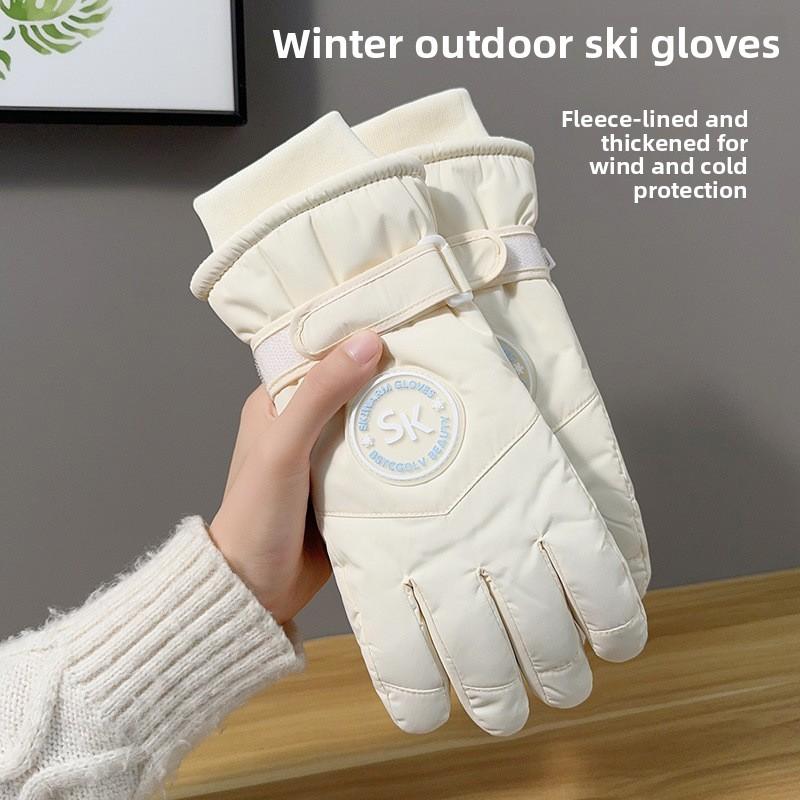 Snow Ski Gloves For Women Waterproof Touchscreen Warm Thick Polyester For Winter Skiing