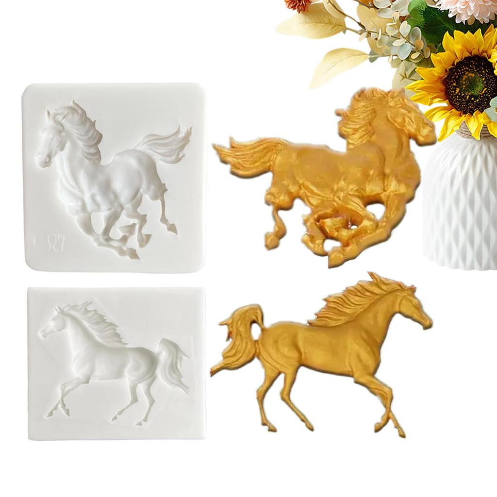 2pcs Running Horse Silicone Mold Pony Handmade Dropping Glue Square Cake Decoration DIY Chocolate Dessert Bakers Fondant Mold