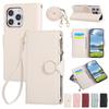 For iPhone 16e 16 15 Pro Max 16 15 Plus Wallet Case Crossbody Lanyard Strap Card Holder Magnetic Snap Clasp Zipper Pocket Cover