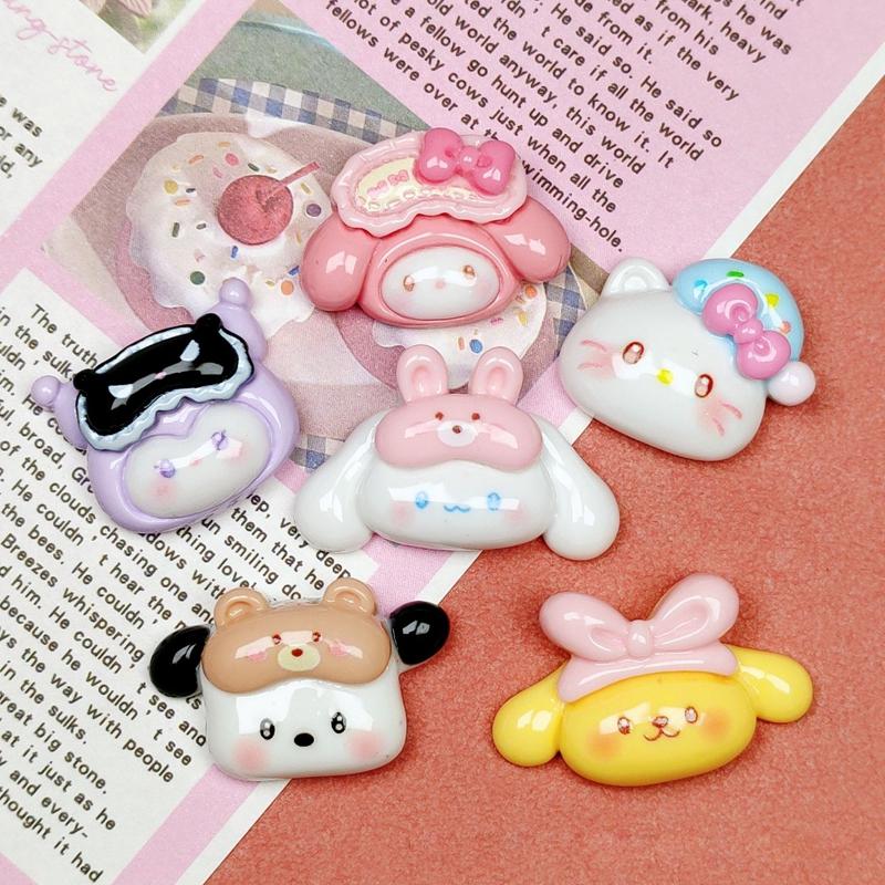 10Pcs New Cute Cartoon Eye Mask Sleep Animal Kitten Resin Scrapbook Diy Jewelry Party Children Hairpin Decorate Accessories A26