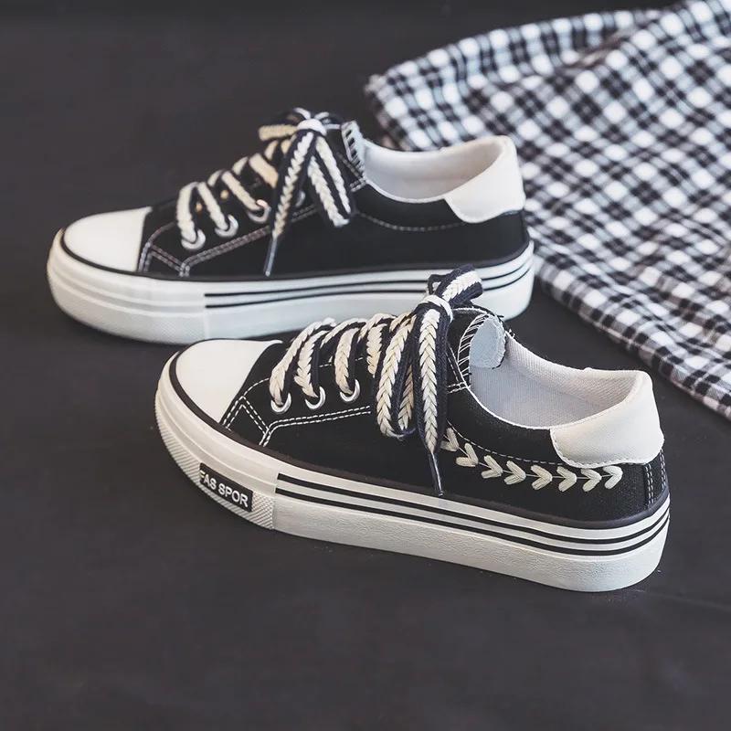 

Модные женские кроссовки для активного отдыха на платформе, парусиновые туфли, увеличивающие рост, массивные кроссовки для молодых девушек, для тренировок на открытом воздухе, женская повседневная обувь 40 чёрный