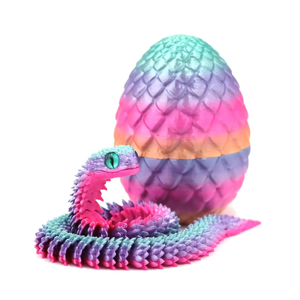 3D Printed Snake Egg Action Figure Toys Creative Stress Relief Rotatable Desktop Ornament Gift for Kids Adults