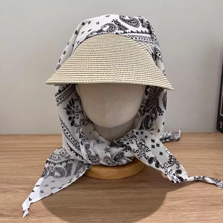 Women's UV Protection Straw Hat with Integrated Headscarf & Neck Cover for Outdoor Cycling & Travel