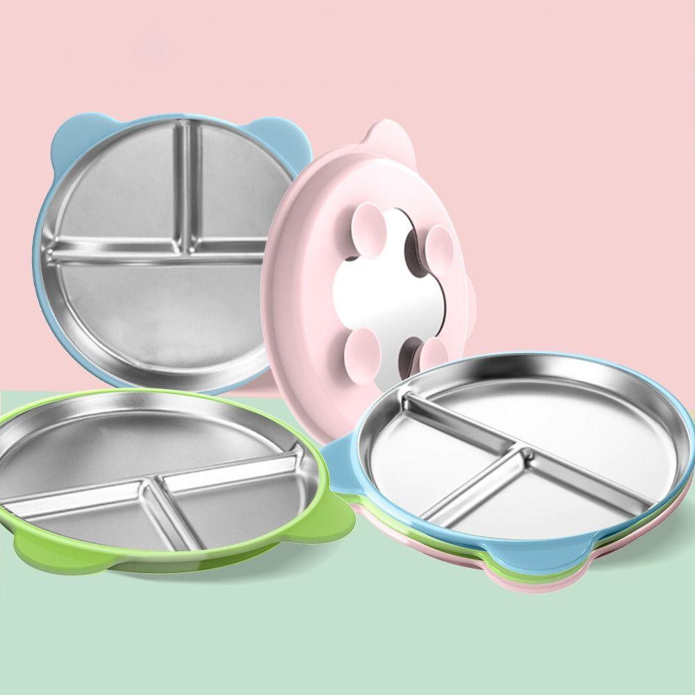 Bjørnform Sugekopp Spiseplate 3 Rom 304 Rustfritt Stål Barnespiseplate Silikonbunn Fallsikker