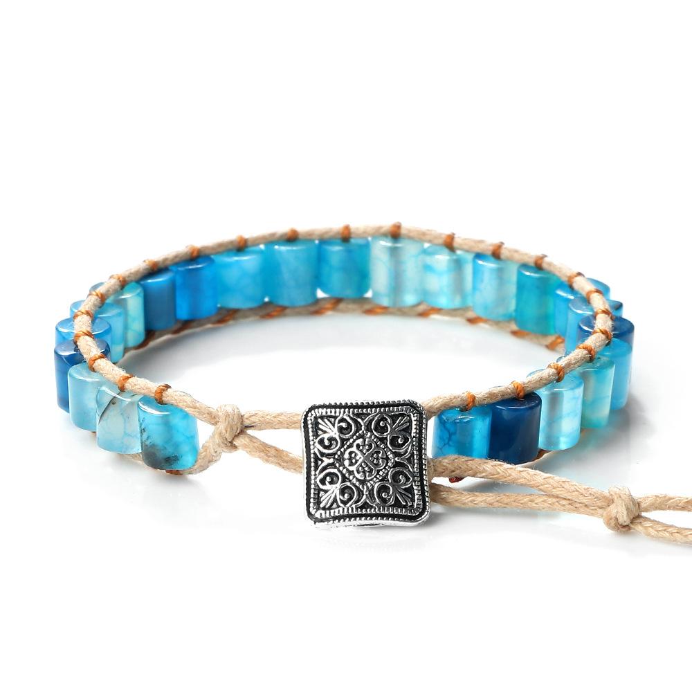 Vintage Bohemian Handmade Hemp Rope Bracelet Imperial Stone Beaded 3D Bead Charm Bangle
