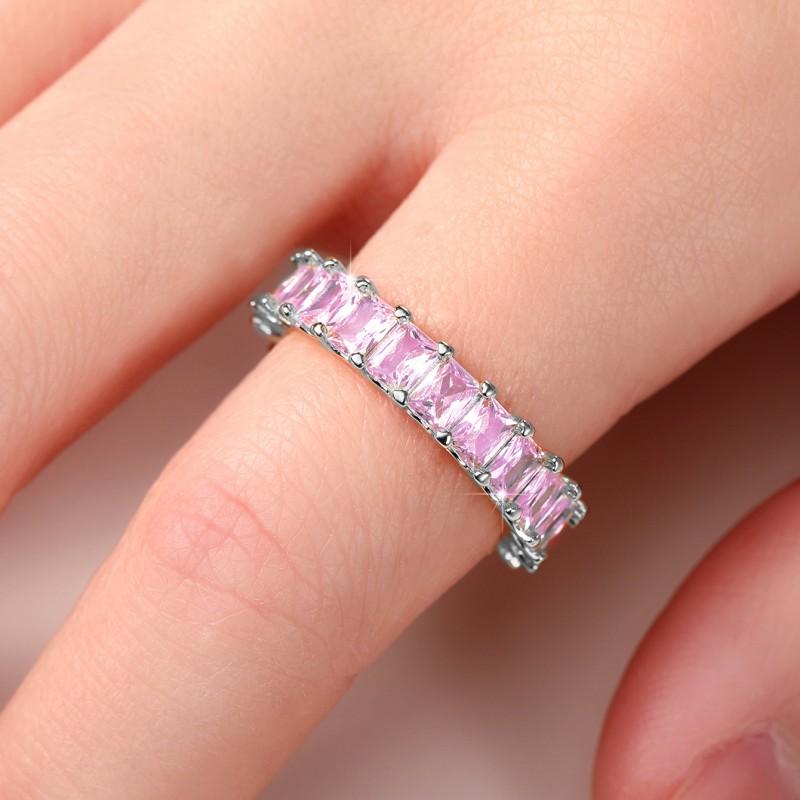 Crystal/Pink CZ Promise Rings Women Simple Stylish Finger-ring Wedding Engagement Bands Fashion Versatile Lady Jewelry