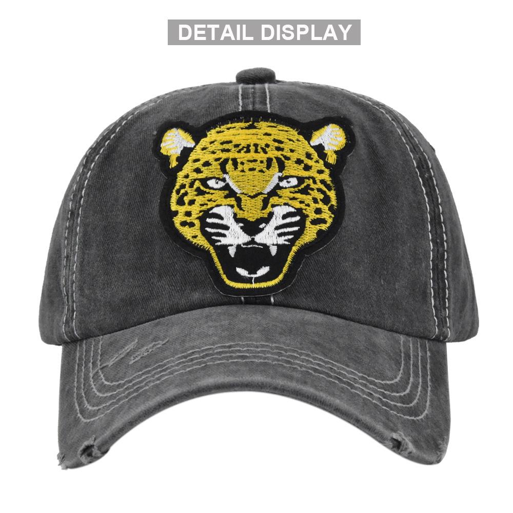 Leopard Embroidered Baseball Cap Letter Embroidered Duck Tongue Ancient Distressed Hat Sun Hat Hip Hop Hat