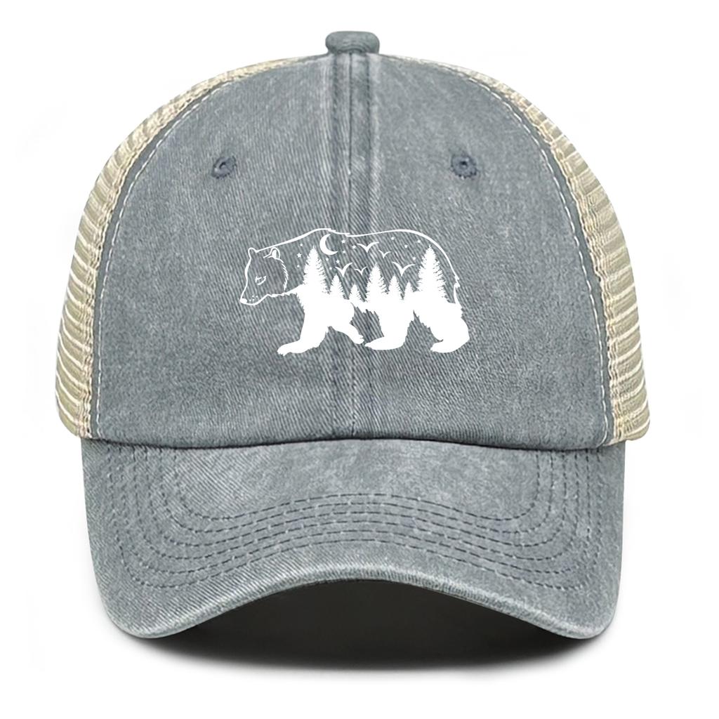 White Forest Bear Mesh Cap Adjustable Baseball Cap Hat For Woman Distressed Simple Snapback Trucker Hat Ideal Choice For Gifts