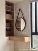 Round HD Wall-Mounted Vanity Mirror with Adjustable Leather Strap for Bathroom/Bedroom