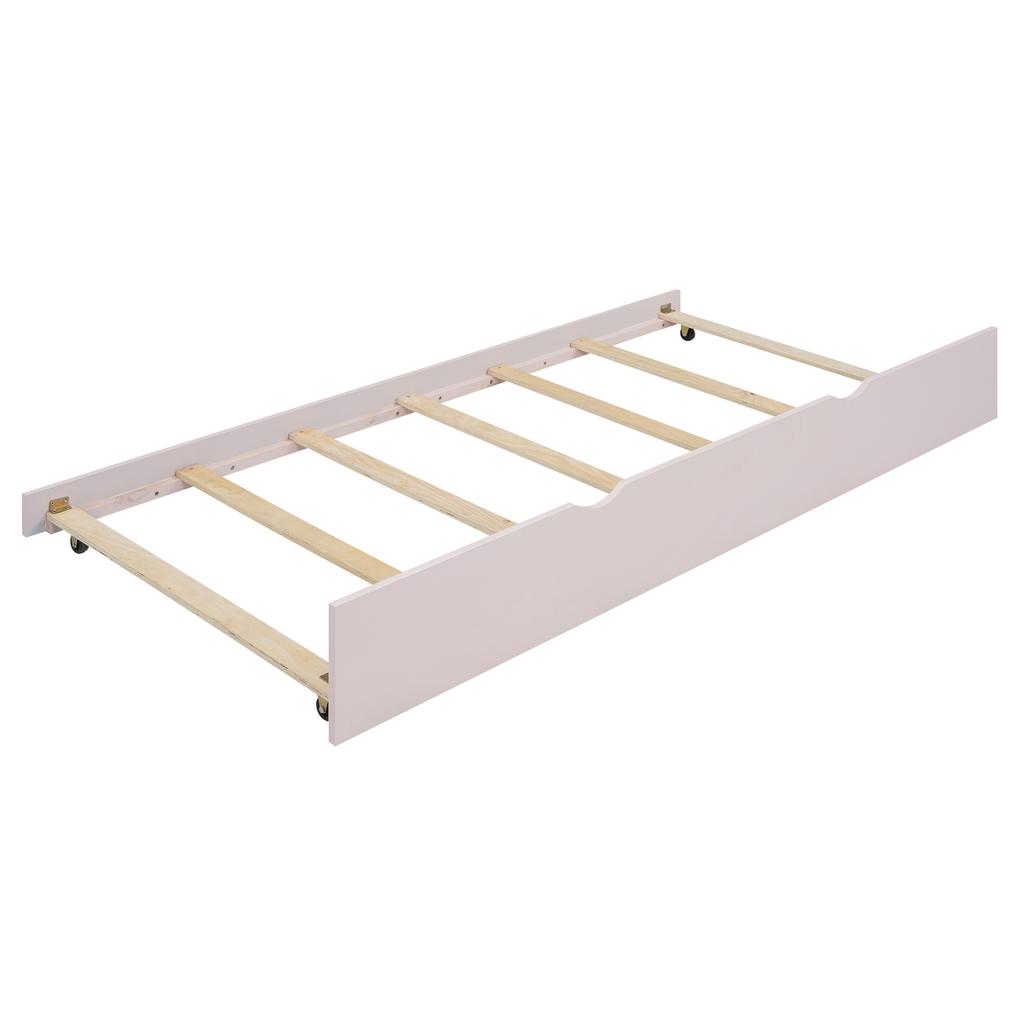 Low Bed 90*200cm, with Pull-out Bed, with Desk, Three Shelves on the Side of the Bed, Pink