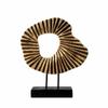 Resin Circular Form Sculpture WoodLook Abstract with Base Carved Statue Ebony