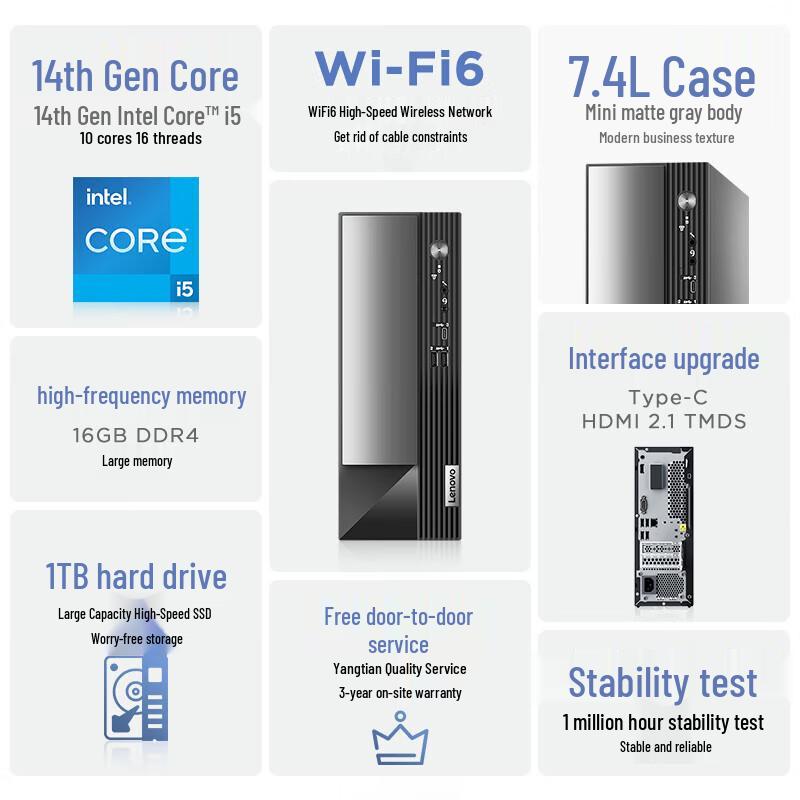Lenovo Yangtian M4000q 2024 Business Desktop PC with 23.8-inch Monitor (CN version)