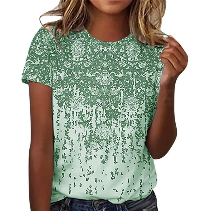 Summer Round Neck 3D Floral Pattern Printed Top Fashionable Casual Short Sleeved Women's T-shirts