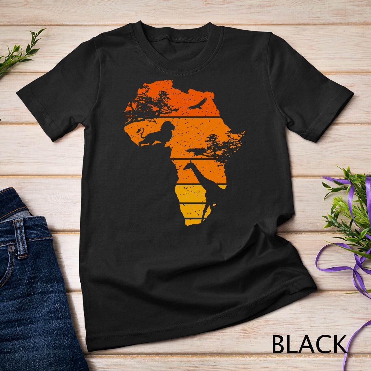 Africa Map African Safari Lion Giraffe Vintage Sunset Unisex T-Shirt Mens Womens Tees Top S
