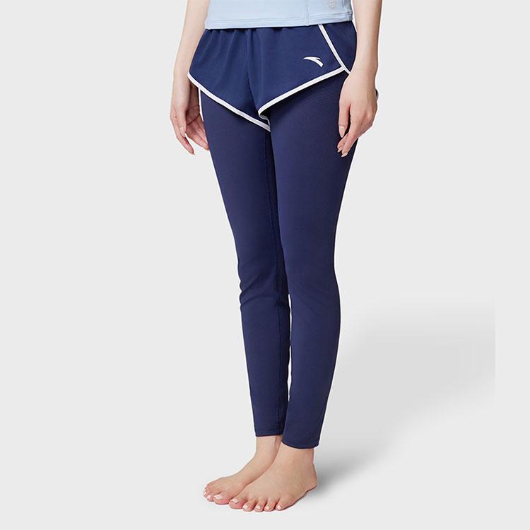 Anta Solid Color Mid Waist Straight Leg Swim Trunks Women Swimwear Dark-Blue 1824532490-1