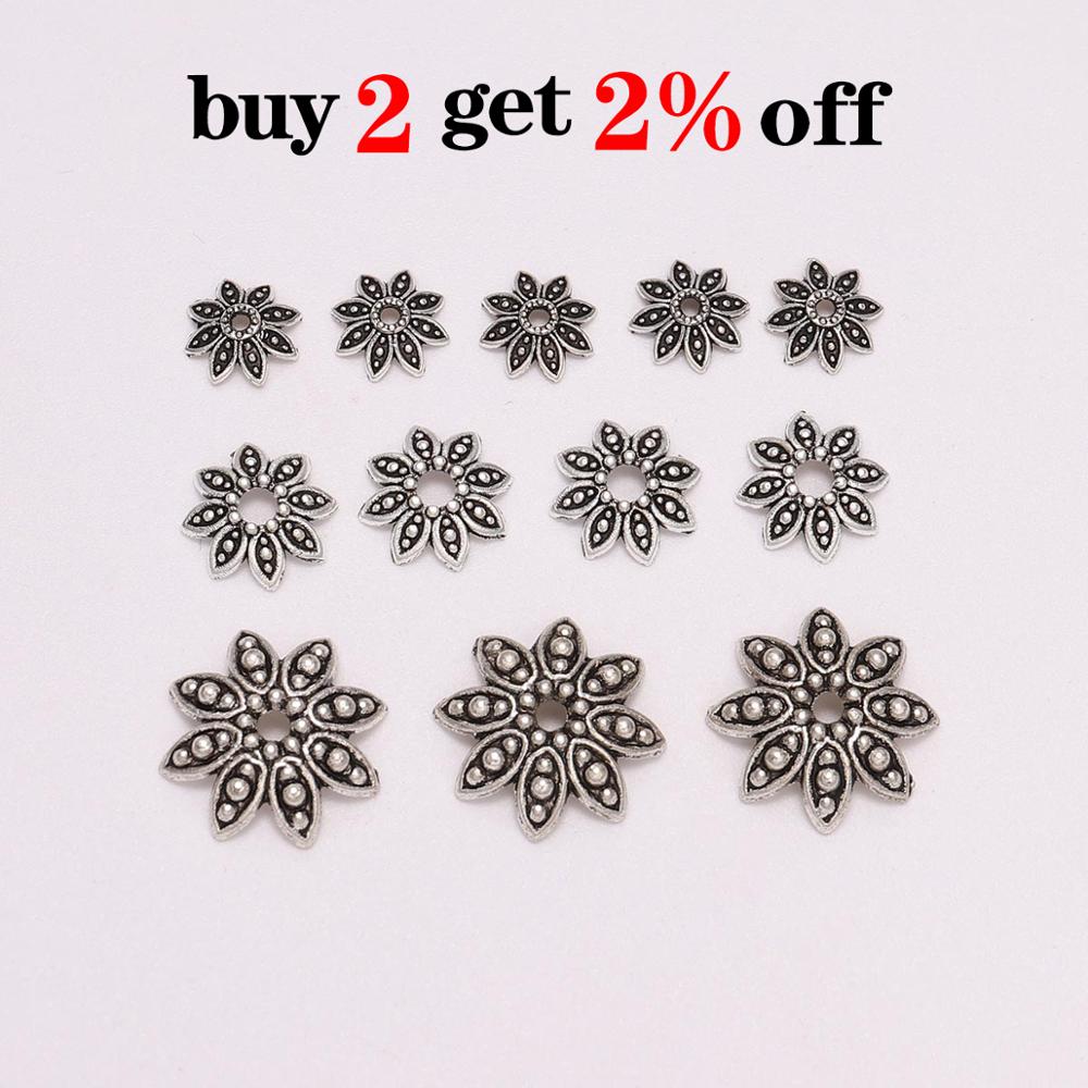 20-100pcs/Lot 7 9 13 Mm 8 Petals Antique  Relief Flower Loose Sparer End Bead Caps For DIY Jewelry Making Findings Earrings