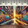 1 urban graffiti street scene background fabric, multi-functional and reusable polyester fiber, suitable for all seasons