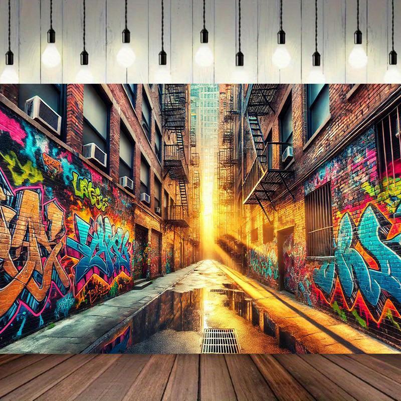 1 urban graffiti street scene background fabric, multi-functional and reusable polyester fiber, suitable for all seasons