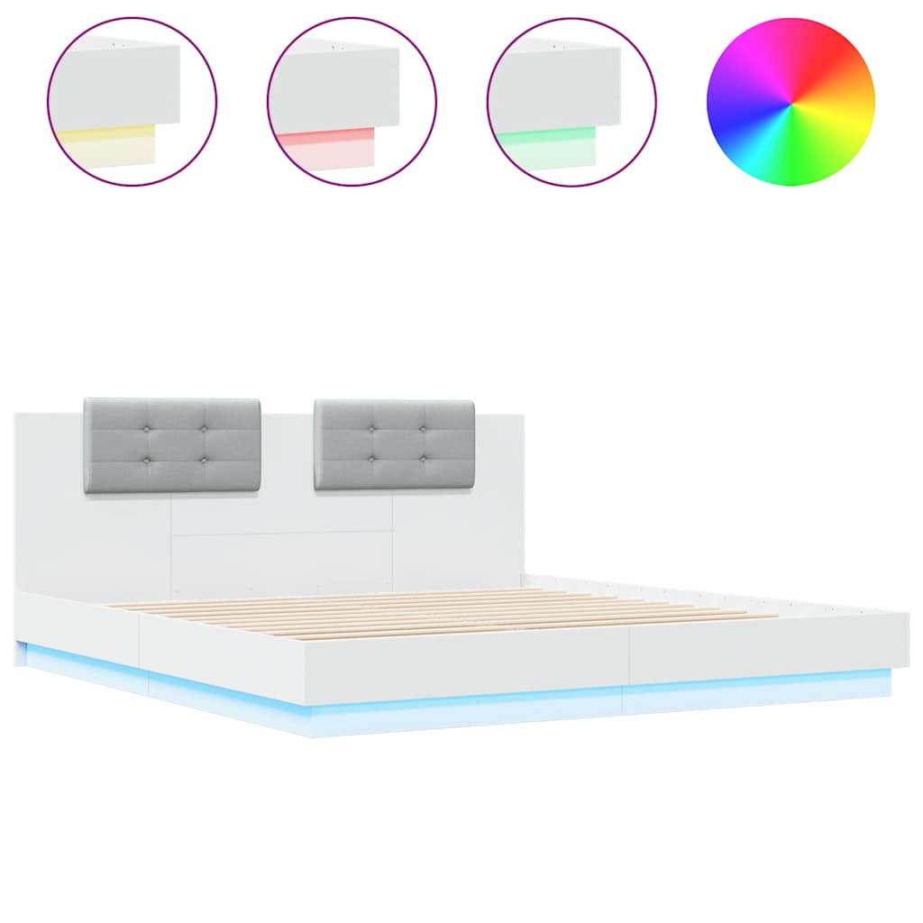 Bed Frame with Headboard and LED Lights White 180 x 200 cm