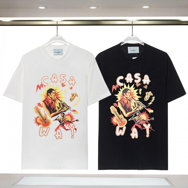 280g Double Yarn Cotton T-Shirt Couples Casablanca Castle Print Short Sleeve Round Neck Loose Fit