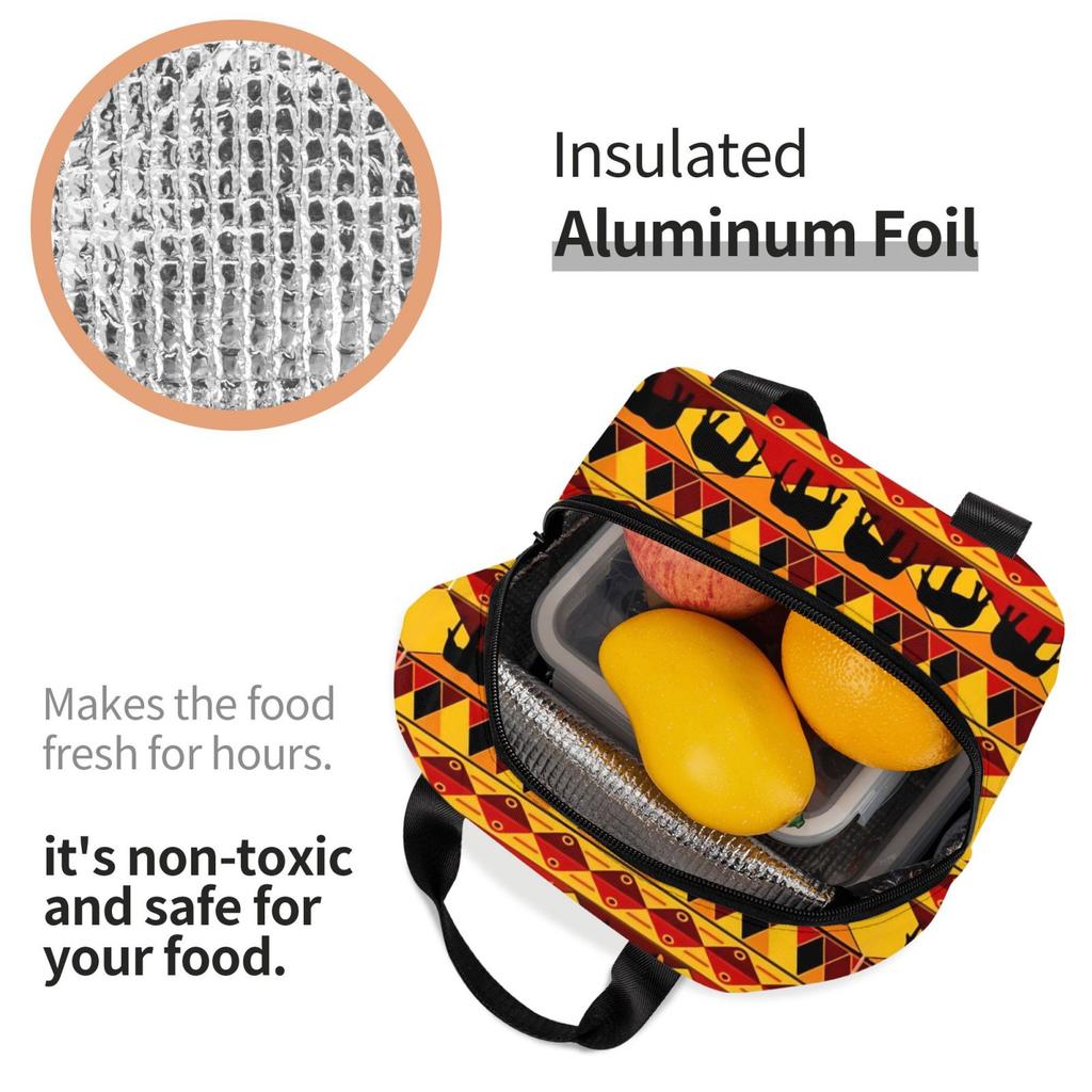 Orange Aztec Elephant Pattern Print Portable Lunch Boxes Waterproof Thermal Cooler Food Insulated Lunch Bag Kids School Children