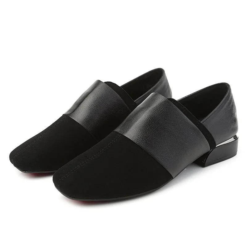 Fashion GKTINOO Shoes Soft Comfortable Genuine Leather Shoes Ladies Low Heels Soft Office Lady Shoes Slip On Pumps For Women Large Size