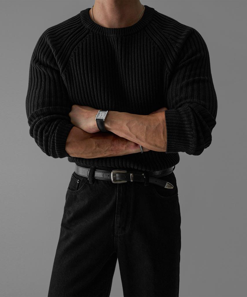Baulopeulodeogteu Ribbed Raglan Muscle Knit [Black]