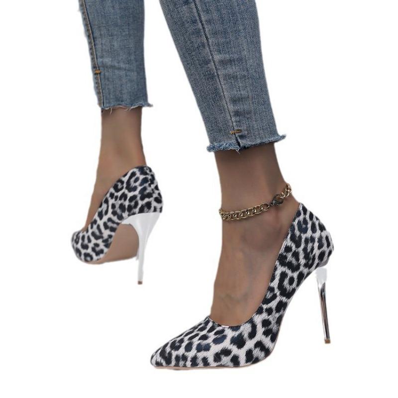 Large Size Spring and Autumn New European Fashion Leopard Print High Heels Women's Shoes Pointed Thin Heels Single Shoes